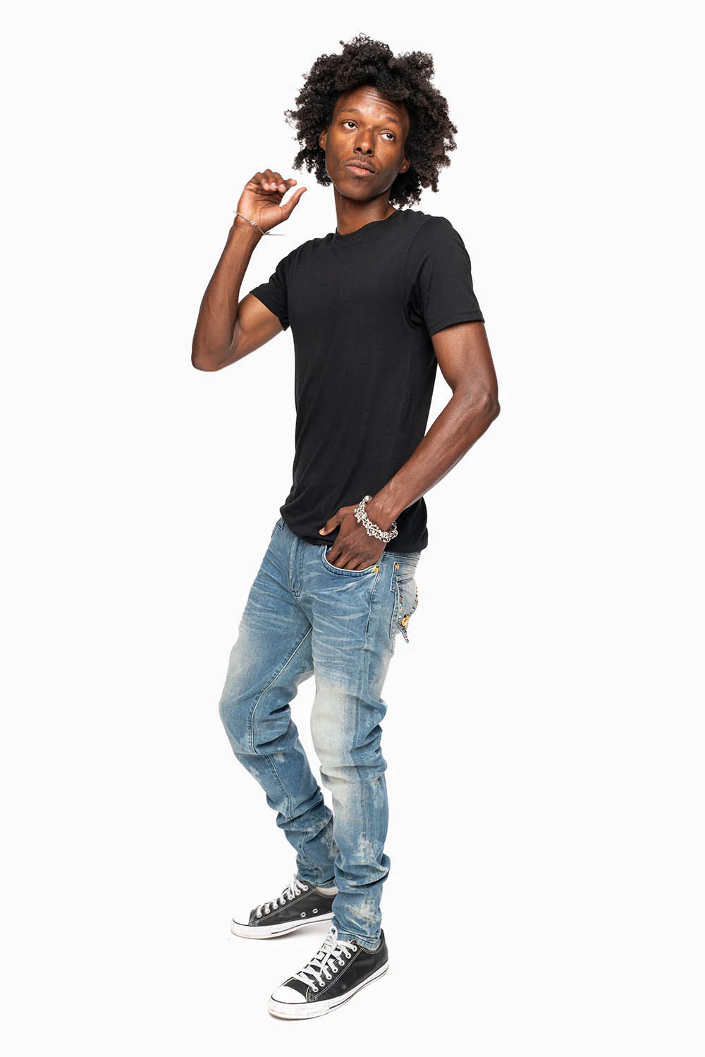KILLER FLAP MENS SKINNY JEANS IN ODESSA VINTAGE MEDIUM WASH WITH MONTANA CRYSTALS - Image 6