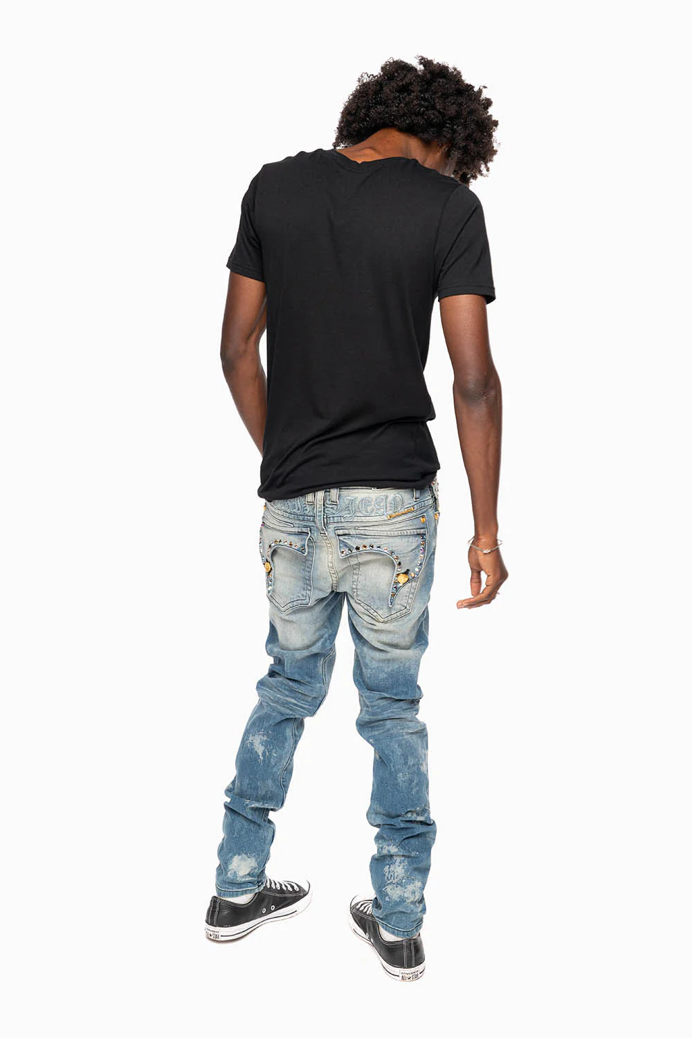 KILLER FLAP MENS SKINNY JEANS IN ODESSA VINTAGE MEDIUM WASH WITH MONTANA CRYSTALS - Image 7