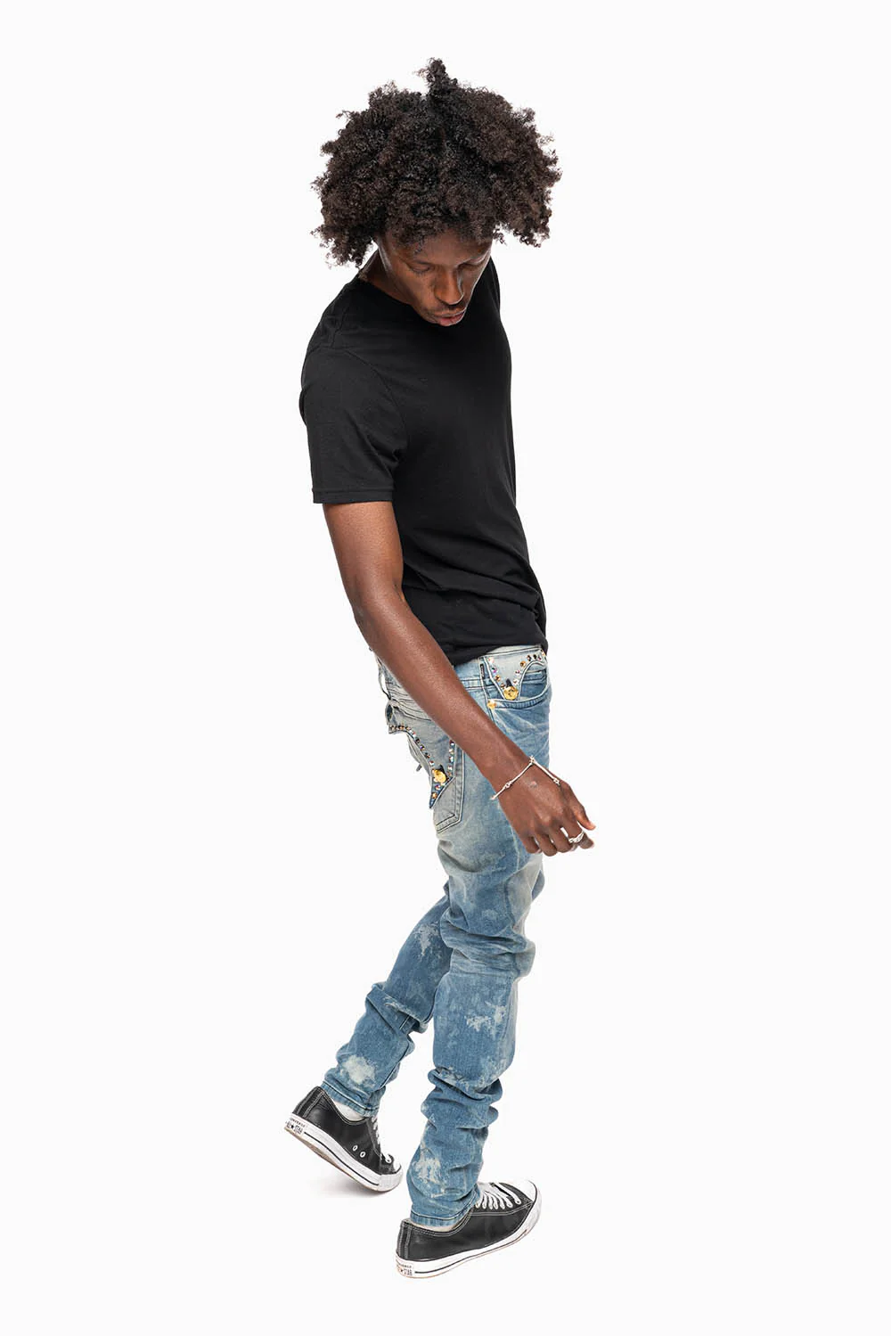 KILLER FLAP MENS SKINNY JEANS IN ODESSA VINTAGE MEDIUM WASH WITH MONTANA CRYSTALS - Image 8