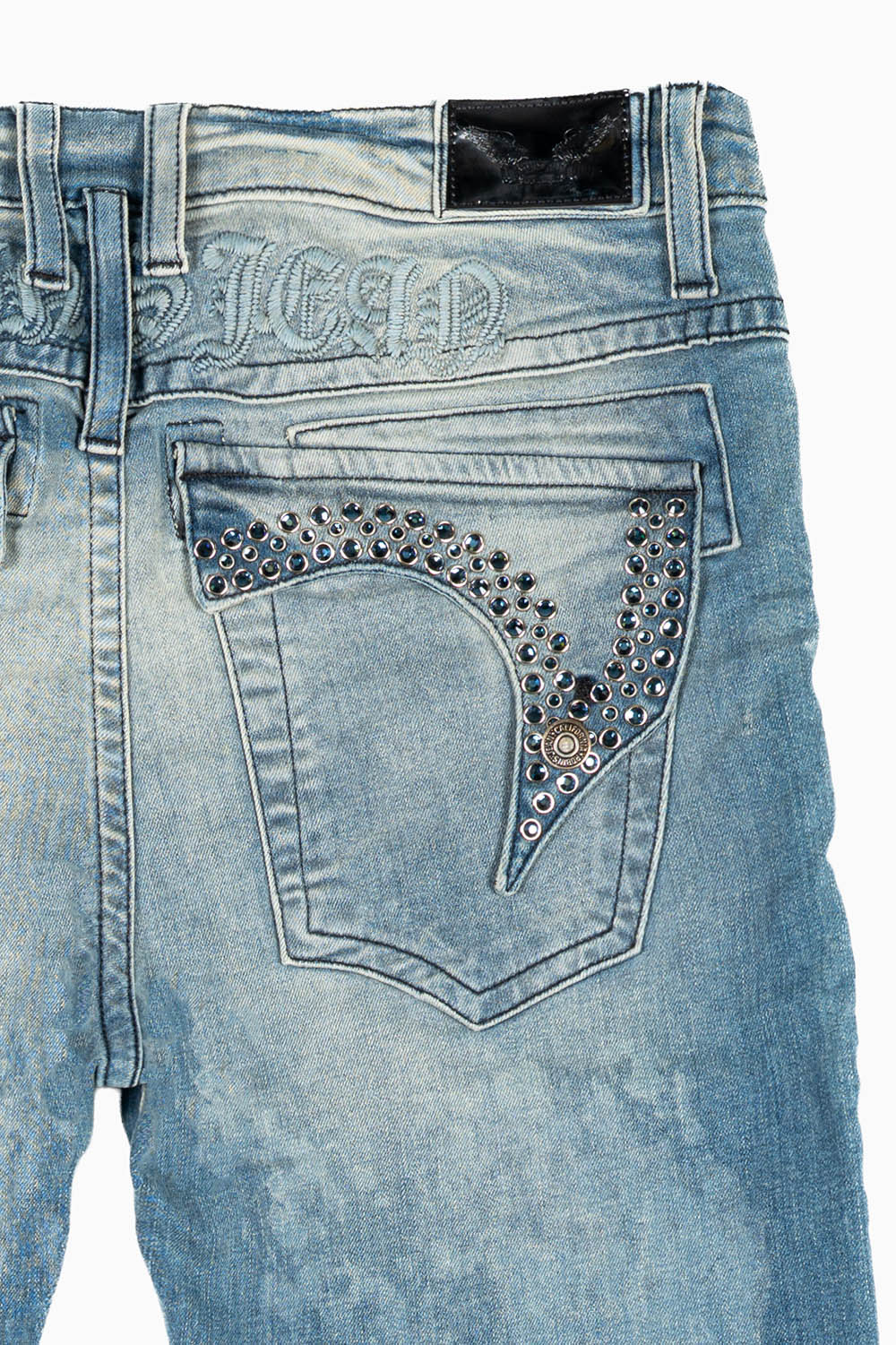 KILLER FLAP MENS SKINNY JEANS IN ODESSA VINTAGE MEDIUM WASH WITH MONTANA CRYSTALS - Image 3