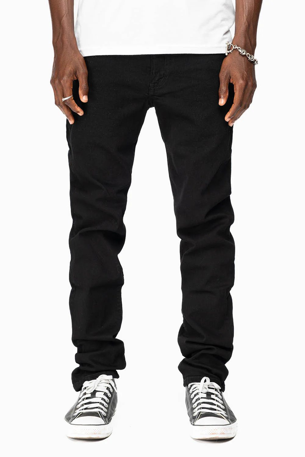 KILLER FLAP MENS SKINNY JEANS IN PURE BLACK FULLY EMBELLISHED JET BLK CRYSTALS - Image 6