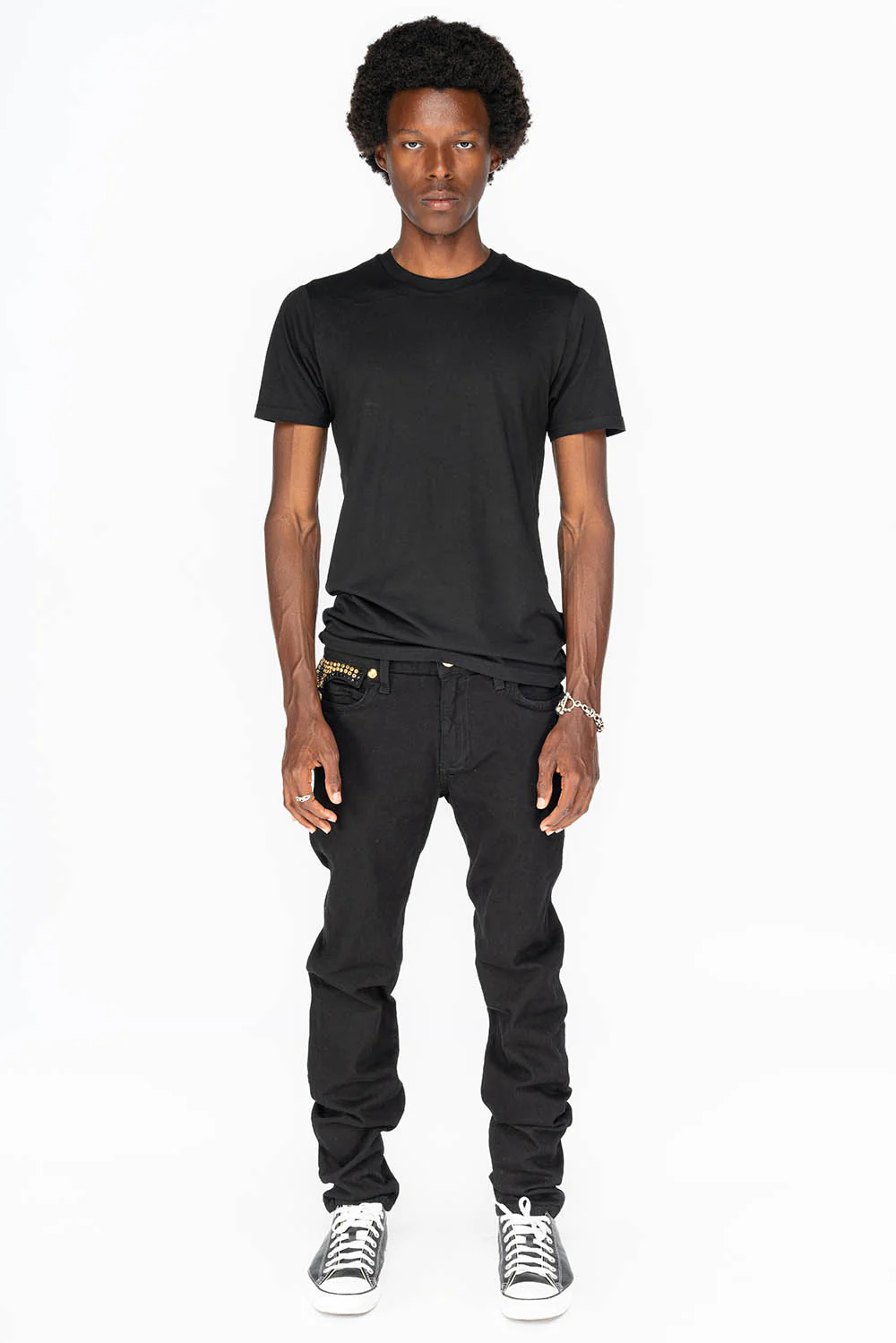 KILLER FLAP MENS SKINNY JEANS IN PURE BLACK WITH GOLD GOTHIC EMBROIDERY FULLY EMBELLISHED CRYSTALS - Image 5