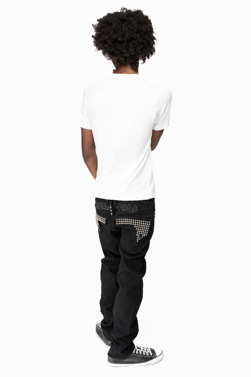 KILLER FLAP MENS SKINNY JEANS IN BLACK WITH EMBROIDERY, STUDS AND CRYSTALS - Image 7