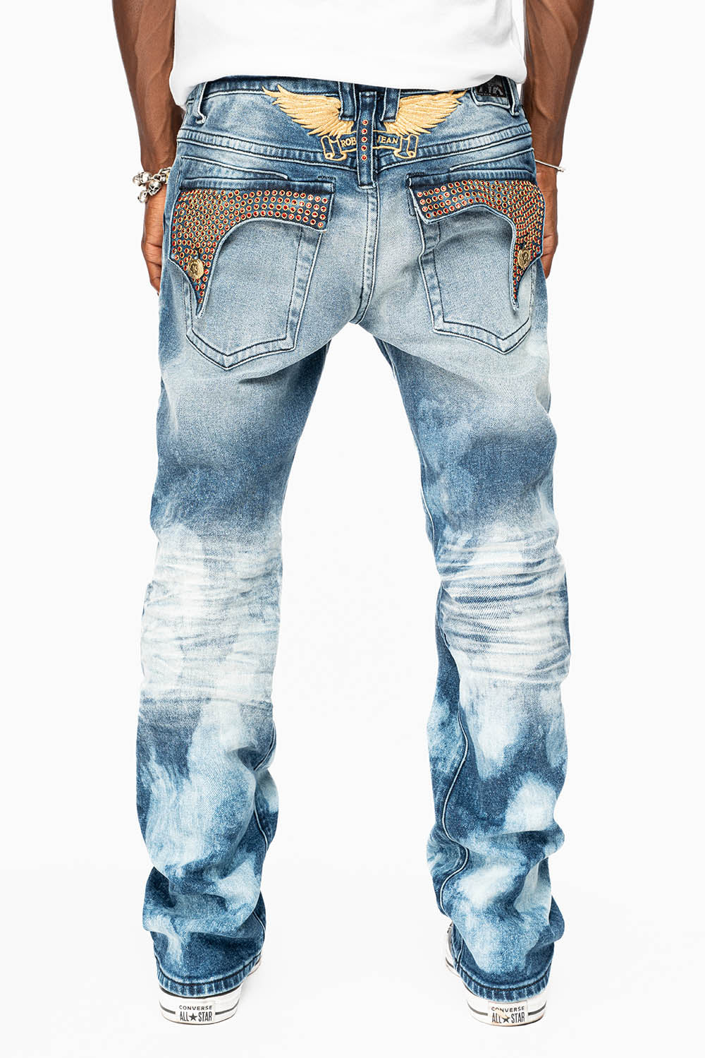 KILLER FLAP  STRAIGHT LEG  JEAN IN BLUE NEW CLOUD JAPAN WASH FULLY EMBELLISHED WITH CRYSTALS - Image 5