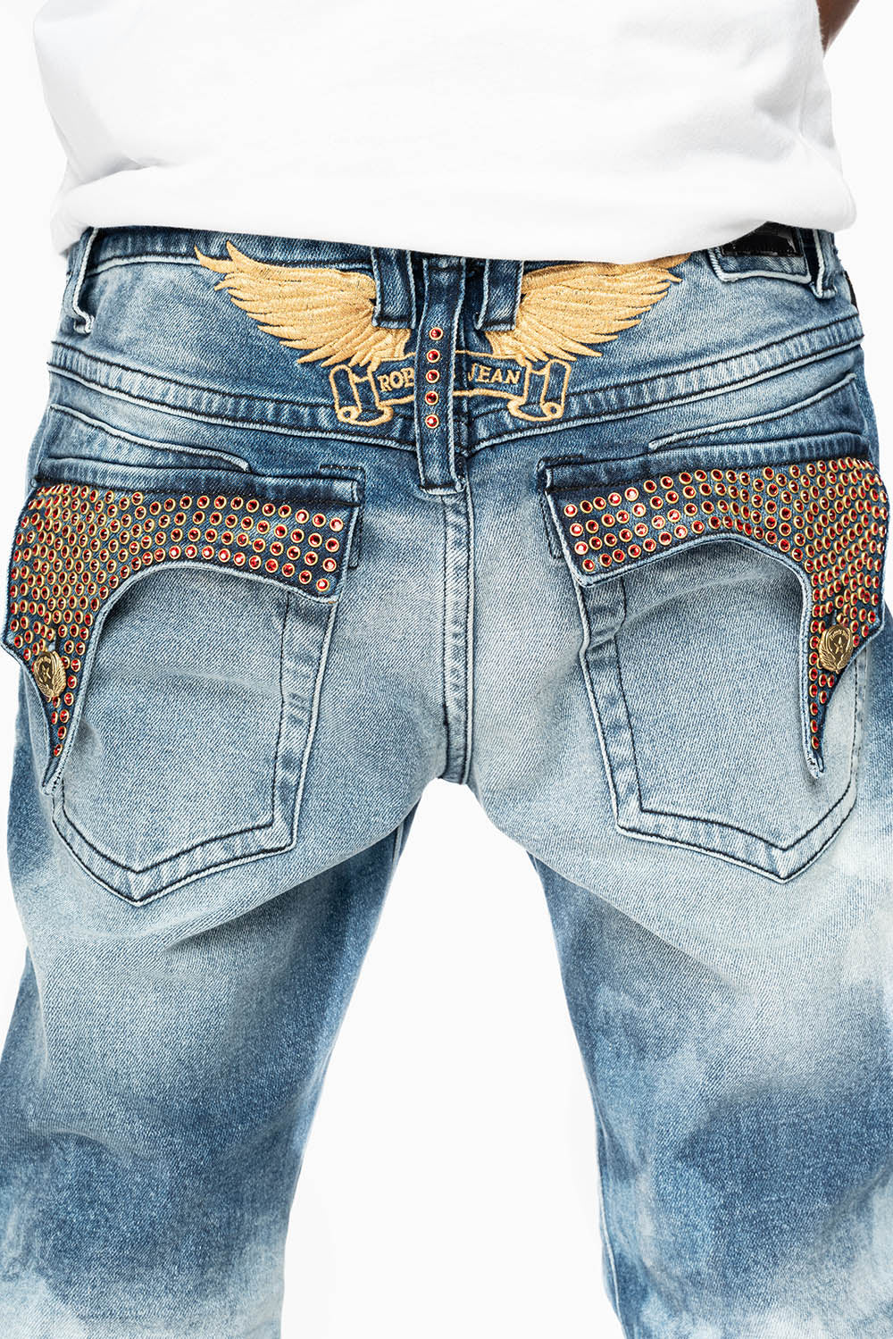 KILLER FLAP  STRAIGHT LEG  JEAN IN BLUE NEW CLOUD JAPAN WASH FULLY EMBELLISHED WITH CRYSTALS - Image 6