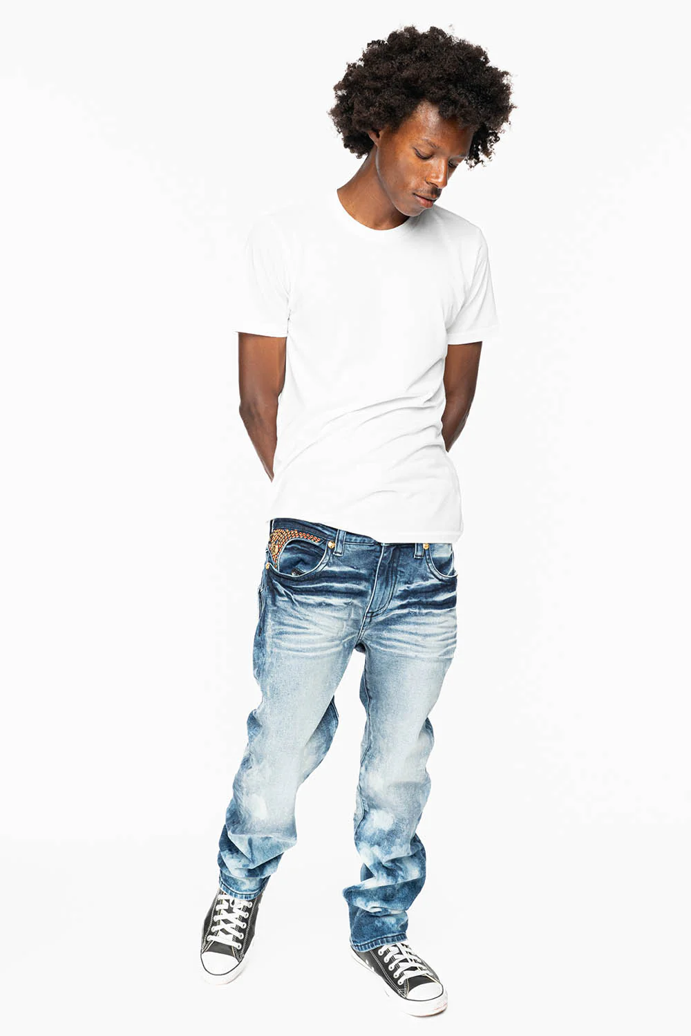 KILLER FLAP  STRAIGHT LEG  JEAN IN BLUE NEW CLOUD JAPAN WASH FULLY EMBELLISHED WITH CRYSTALS - Image 7