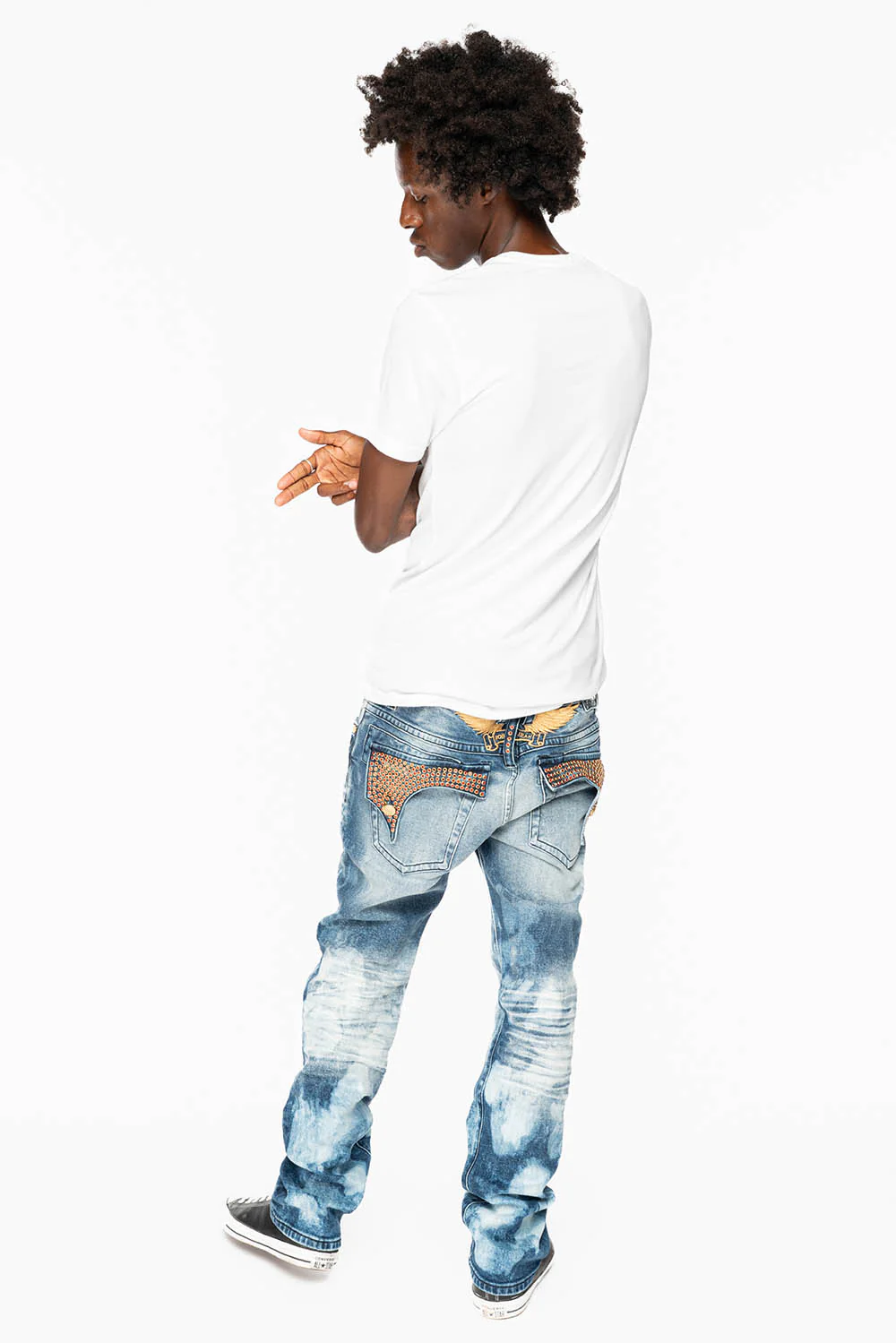 KILLER FLAP  STRAIGHT LEG  JEAN IN BLUE NEW CLOUD JAPAN WASH FULLY EMBELLISHED WITH CRYSTALS - Image 8