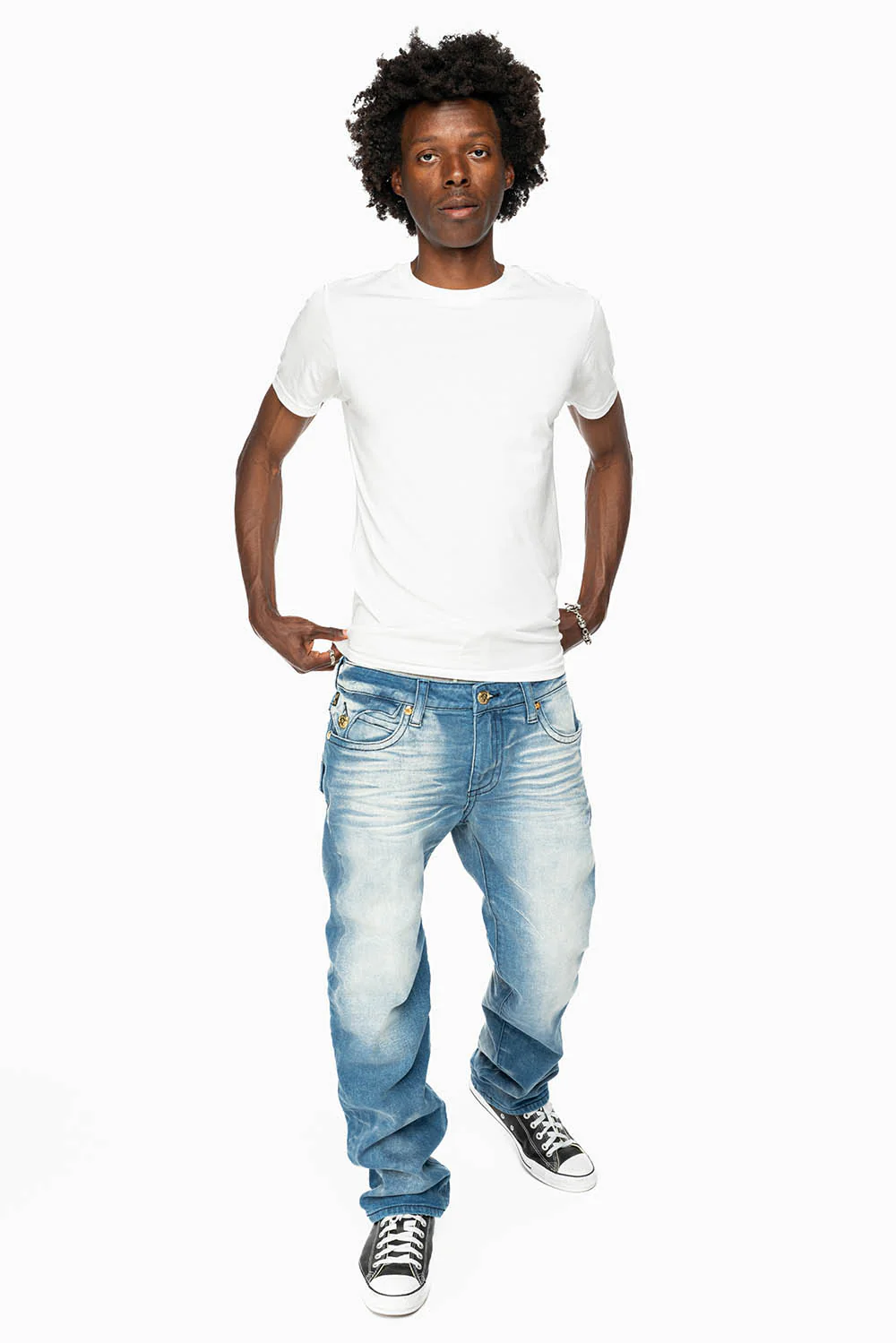 KILLER FLAP MENS STRAIGHT LEG JEAN IN BLUE OMAHA MED FULLY EMBELLISHED WITH CLEAR CRYSTALS - Image 6