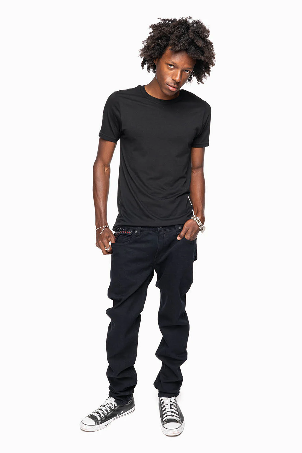 KILLER FLAP SKINNY JEANS FULLY EMBELISHED WITH CRYSTALS IN PURE BLACK WITH GOTHIC EMBROIDERY - Image 6