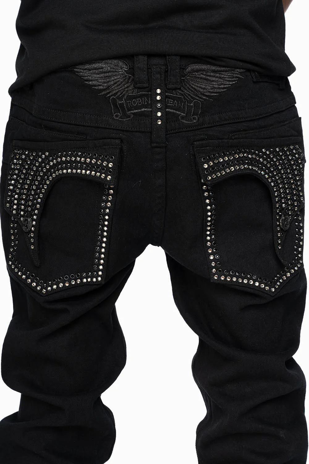 KILLER FLAP SKINNY JEANS IN PURE BLACK WASH WITH CRYSTALS - Image 3