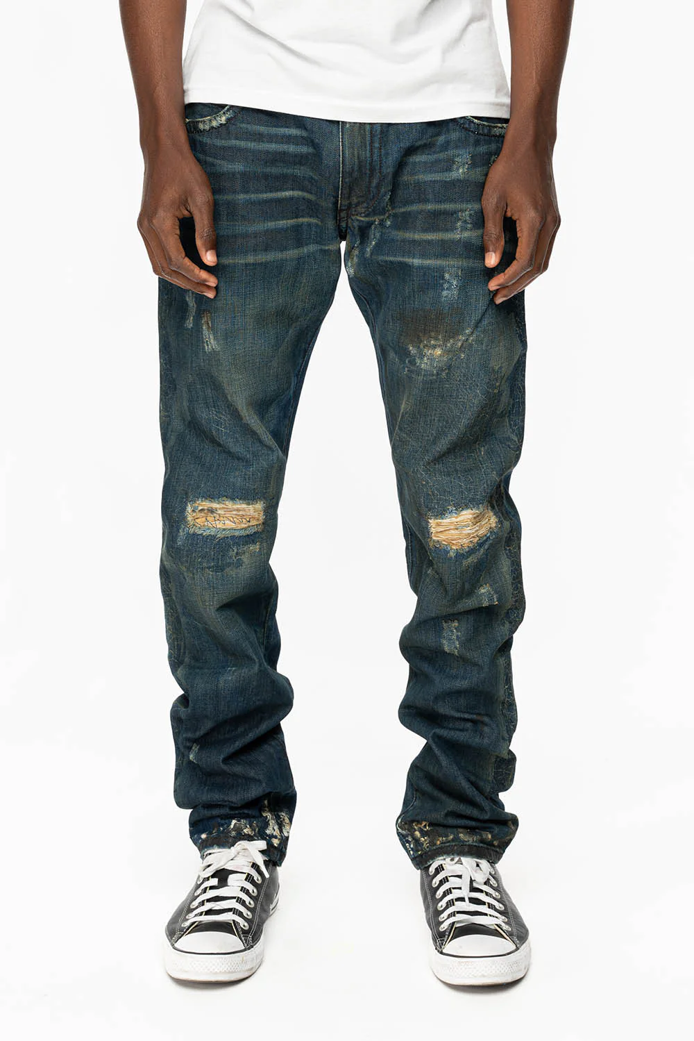 KILLER FLAP STRAIGHT LEG JEANS WITH  CRYSTALS AND PYRAMID IN JUPITER BLUE SPECIALTY WASH - Image 2