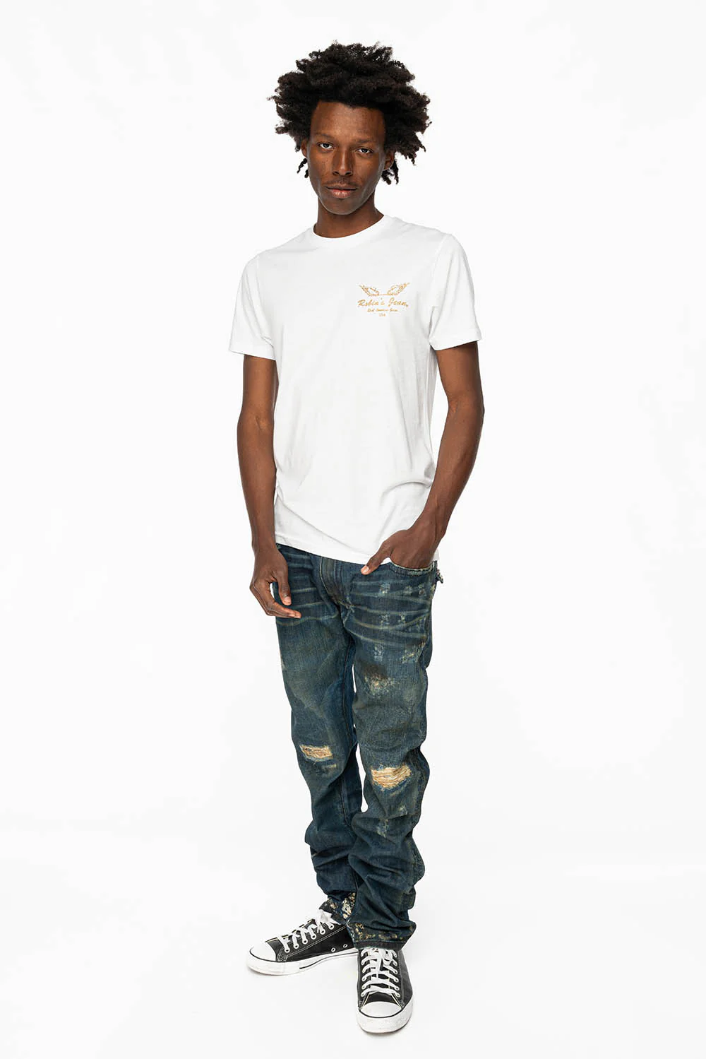 KILLER FLAP STRAIGHT LEG JEANS WITH  CRYSTALS AND PYRAMID IN JUPITER BLUE SPECIALTY WASH - Image 7