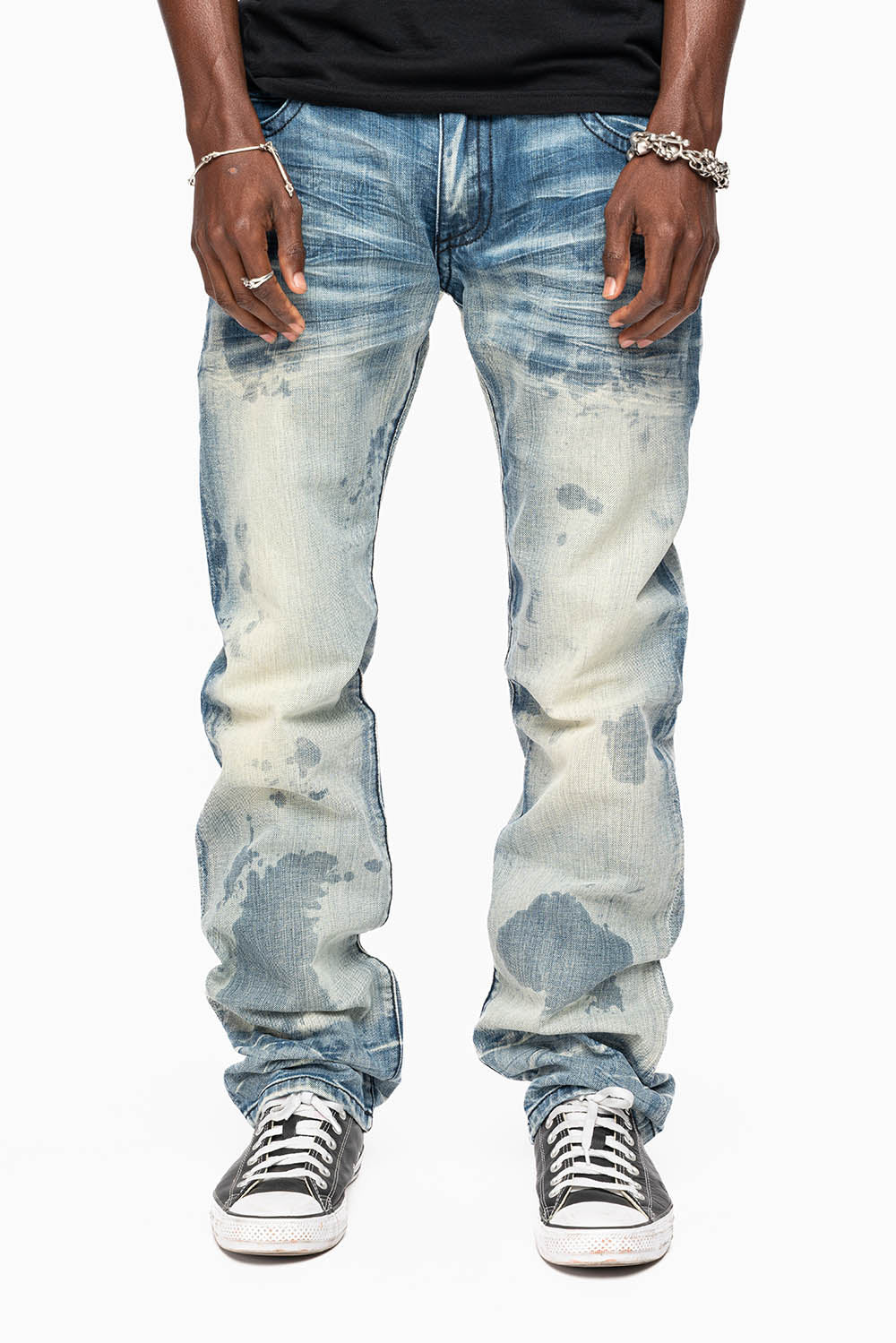 KILLER FLAP STRAIGHT LEG JEANS WITH CRYSTALS IN JAPAN LIGHT WASH - Image 4