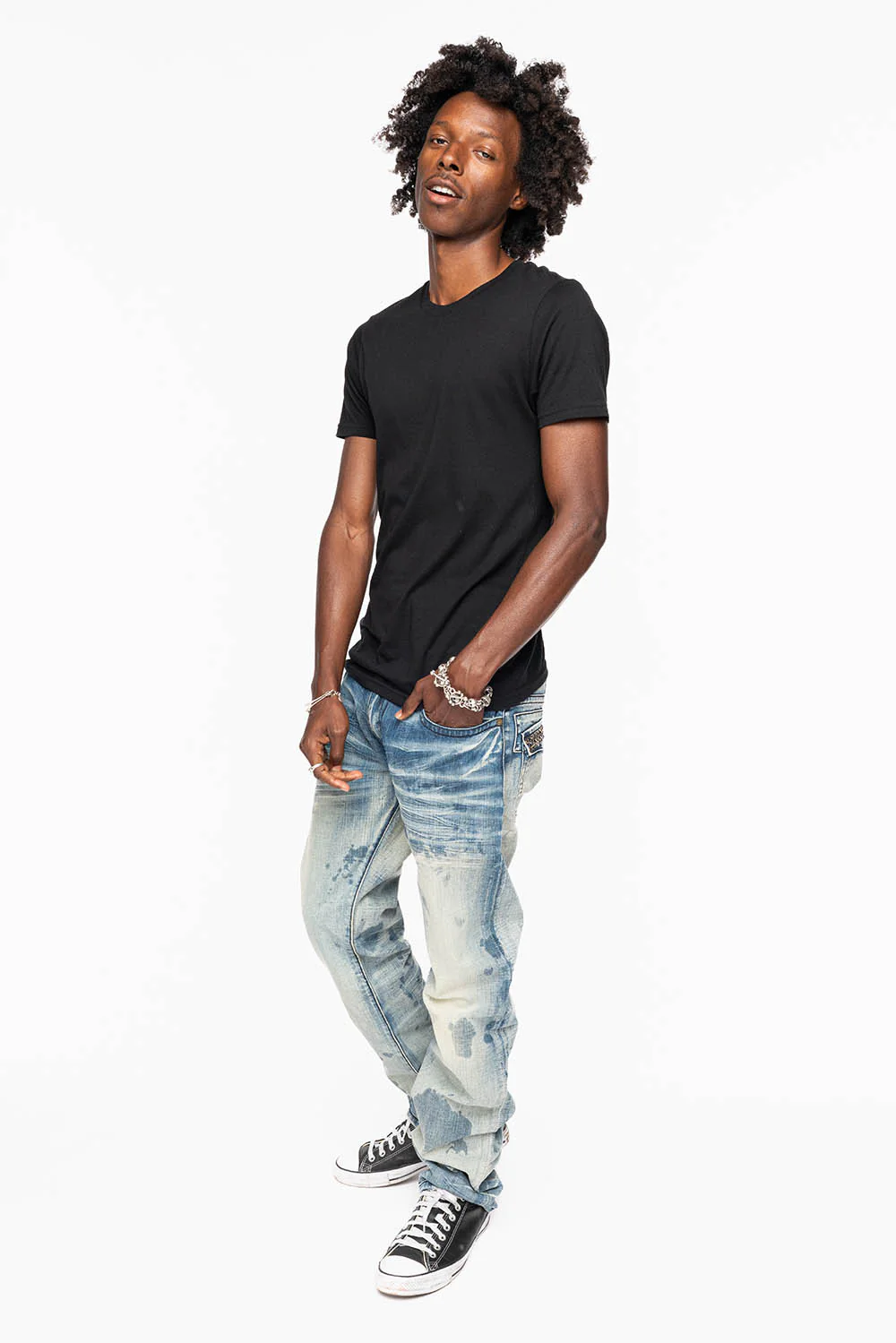 KILLER FLAP STRAIGHT LEG JEANS WITH CRYSTALS IN JAPAN LIGHT WASH - Image 6