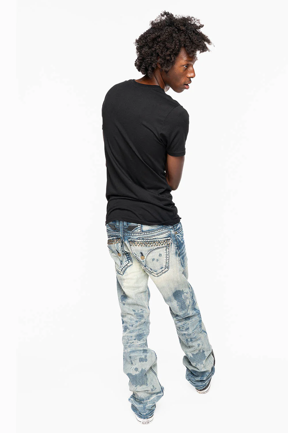 KILLER FLAP STRAIGHT LEG JEANS WITH CRYSTALS IN JAPAN LIGHT WASH - Image 7