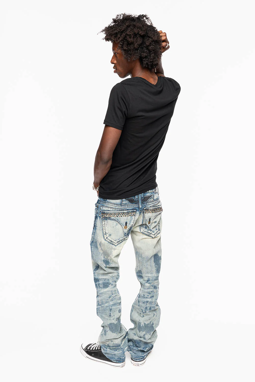 KILLER FLAP STRAIGHT LEG JEANS WITH CRYSTALS IN JAPAN LIGHT WASH - Image 8