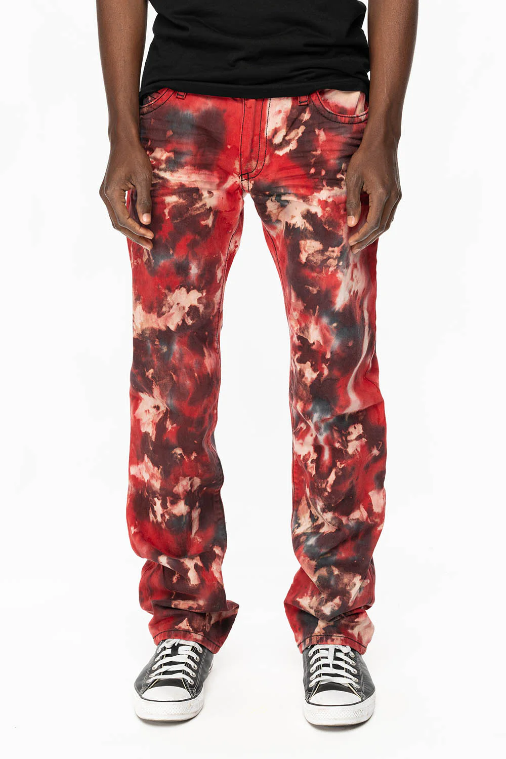 KILLER FLAP STRAIGHT LEG JEANS WITH  FULL CRYSTALS  IN RED SUN DANCE WASH - Image 2