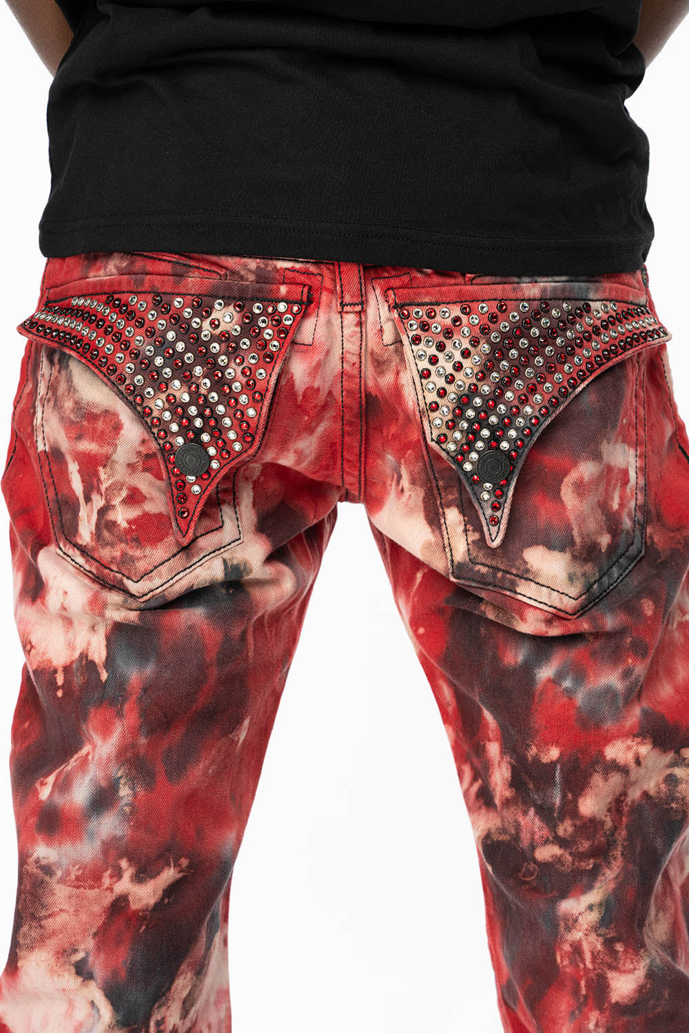 KILLER FLAP STRAIGHT LEG JEANS WITH  FULL CRYSTALS  IN RED SUN DANCE WASH - Image 4
