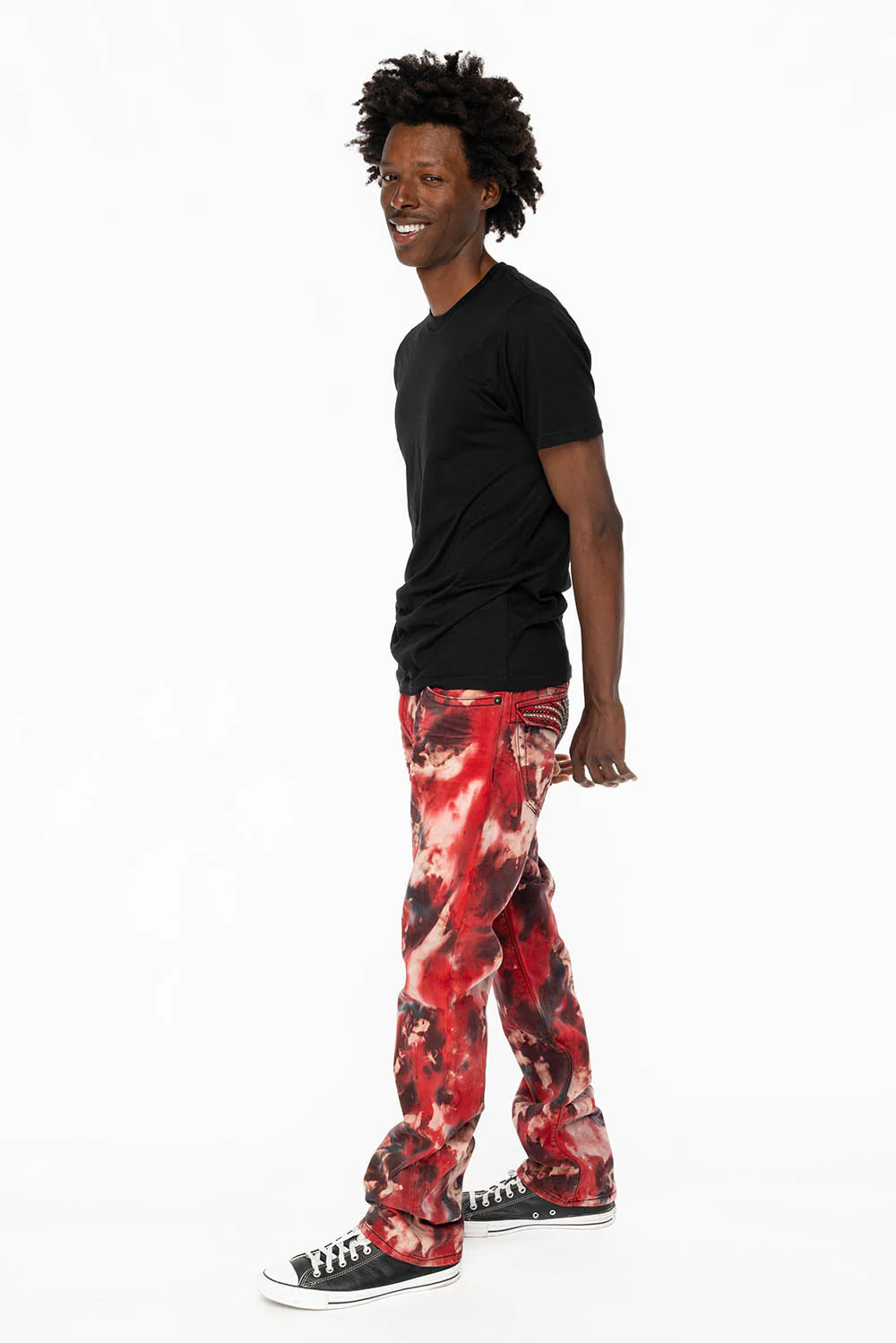 KILLER FLAP STRAIGHT LEG JEANS WITH  FULL CRYSTALS  IN RED SUN DANCE WASH - Image 5
