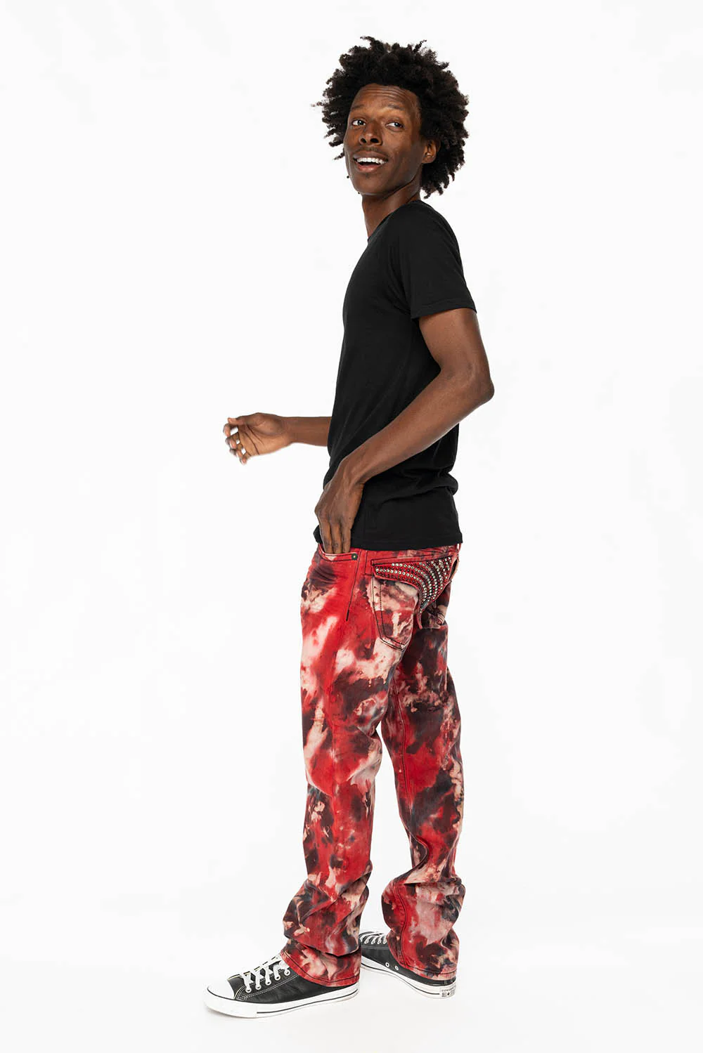 KILLER FLAP STRAIGHT LEG JEANS WITH  FULL CRYSTALS  IN RED SUN DANCE WASH - Image 6