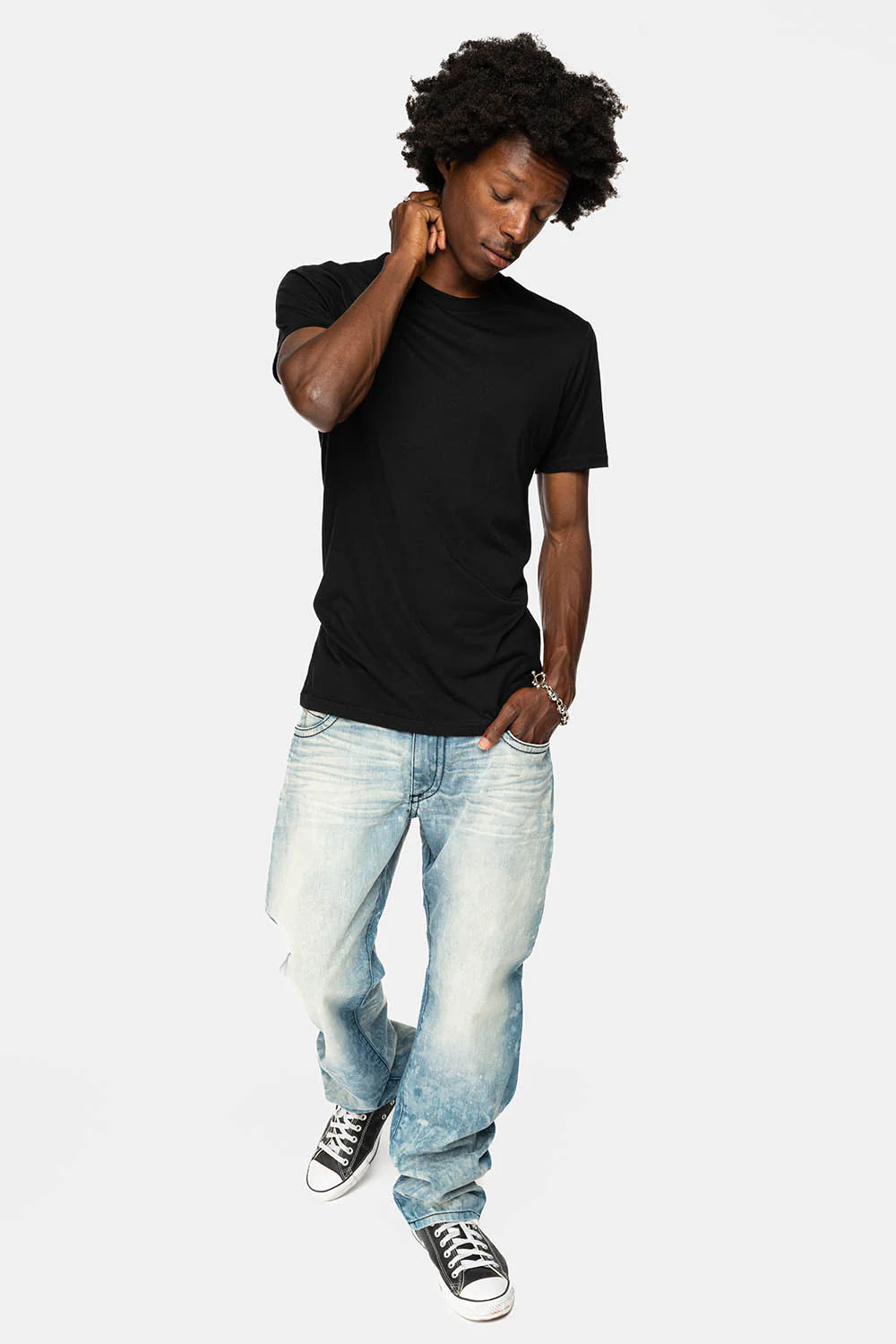ROBIN'S LONG FLAP STRAIGHT JEANS IN AQUARAMA WASH WITH BLK LEATHER INSERTS EMBELLISHED WITH CRYSTALS - Image 4