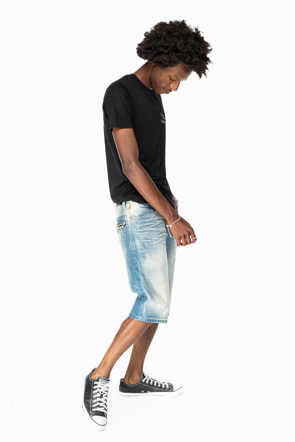 MENS SHORT WITH FLAP POCKETS IN OMAHA MEDIUM WASH WITH CRYSTALS AND  STUDS - Image 7