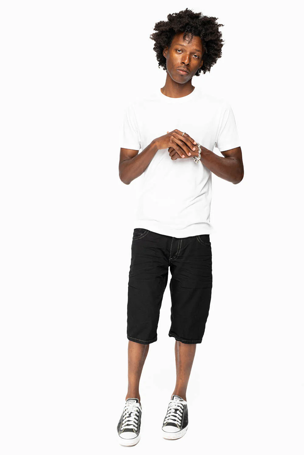 MENS SHORTS WITH  FLAP POCKETS IN PURE BLK WASH WITH BLK DIAMOND CRYSTALS - Image 4
