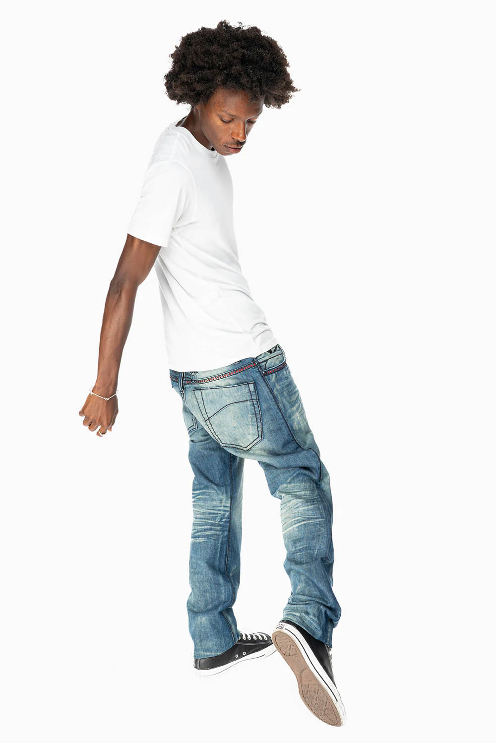 ROBIN'S SLIM FIT JEANS IN OMAHA GASOLINE WASH WITH HEAVY STITCHING EMBELLISHED WITH RED CRYSTALS - Image 8