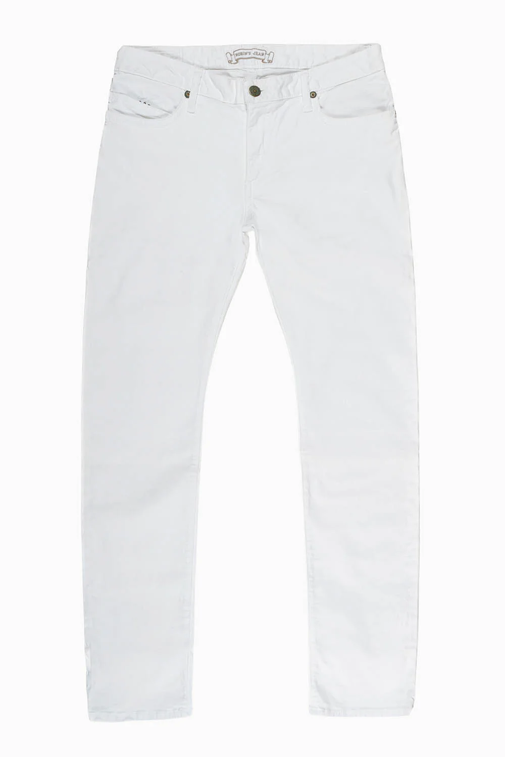 LONG FLAP SLIM FIT MENS JEANS WITH AURUM CRYSTALS IN WHITE - Image 2