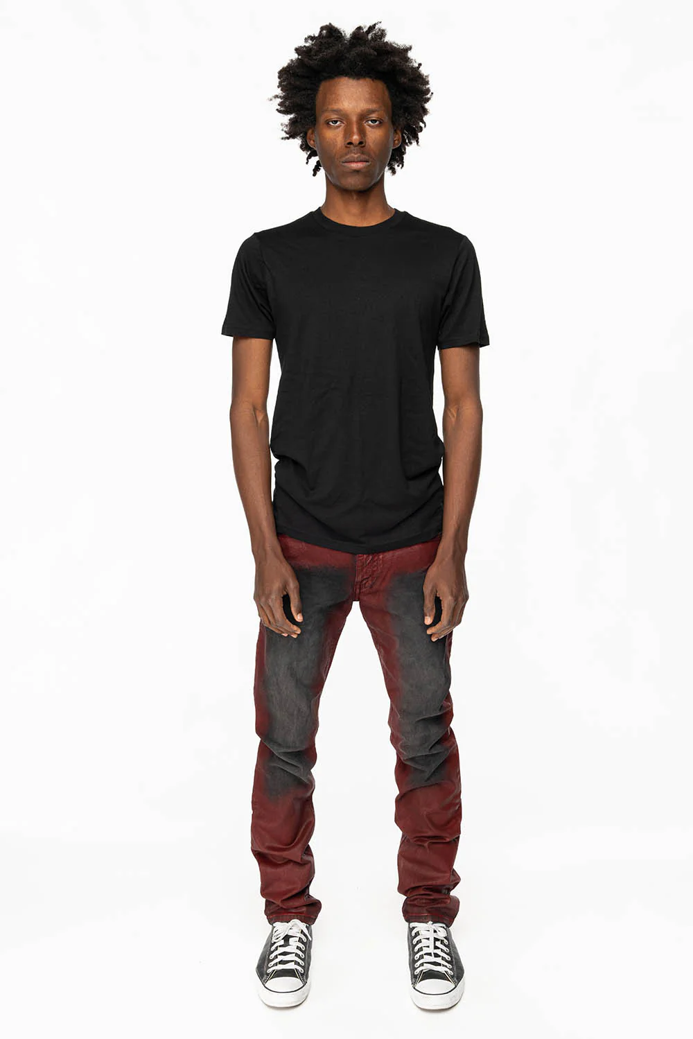 LONG FLAP SLIM FIT MENS JEANS WITH CRYSTALS & STUDS IN BLACK IRENE RED COATED WASH - Image 6