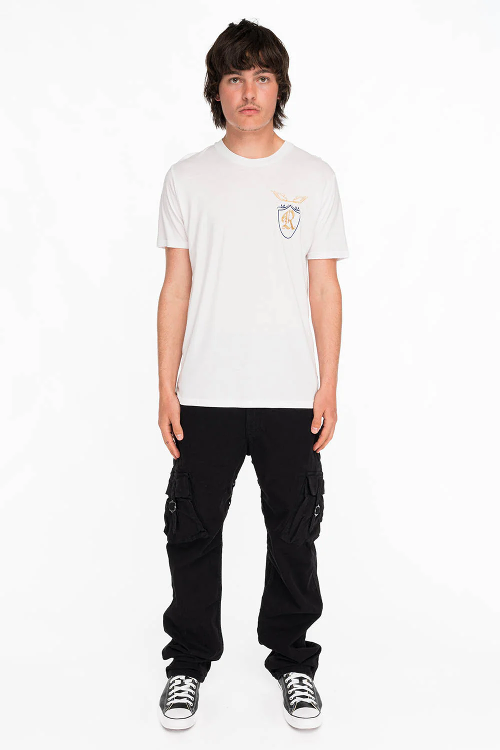 ROBINS GOLD GLITTER EAGLE CREST TEE IN WHITE - Image 4