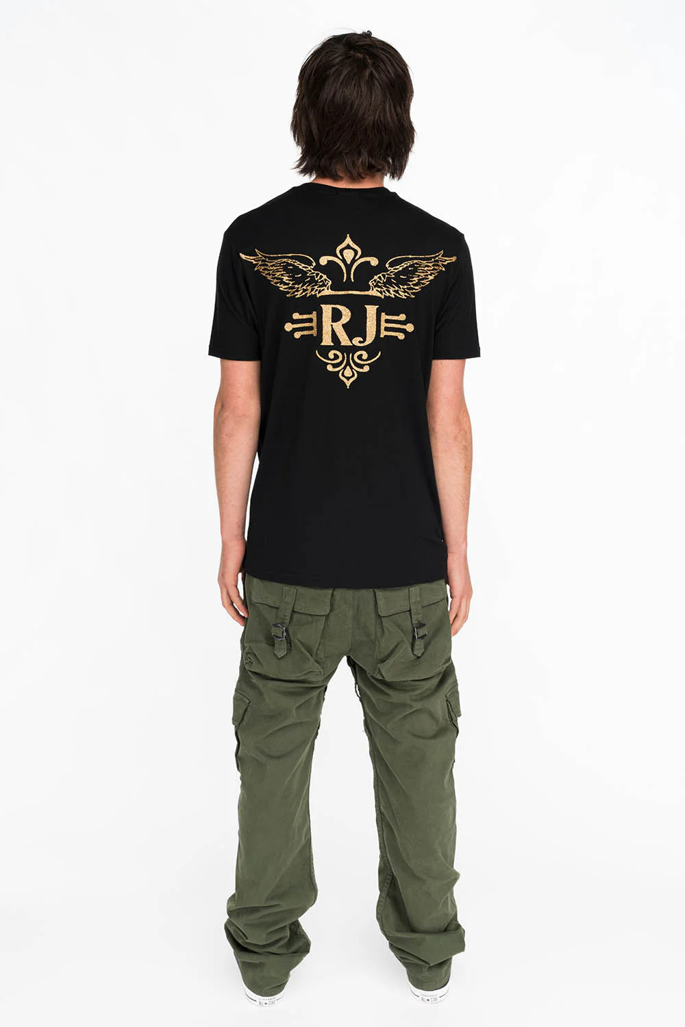 GOLD GLITTER FLEUR TEE WITH WINGS ON BACK IN BLACK - Image 3