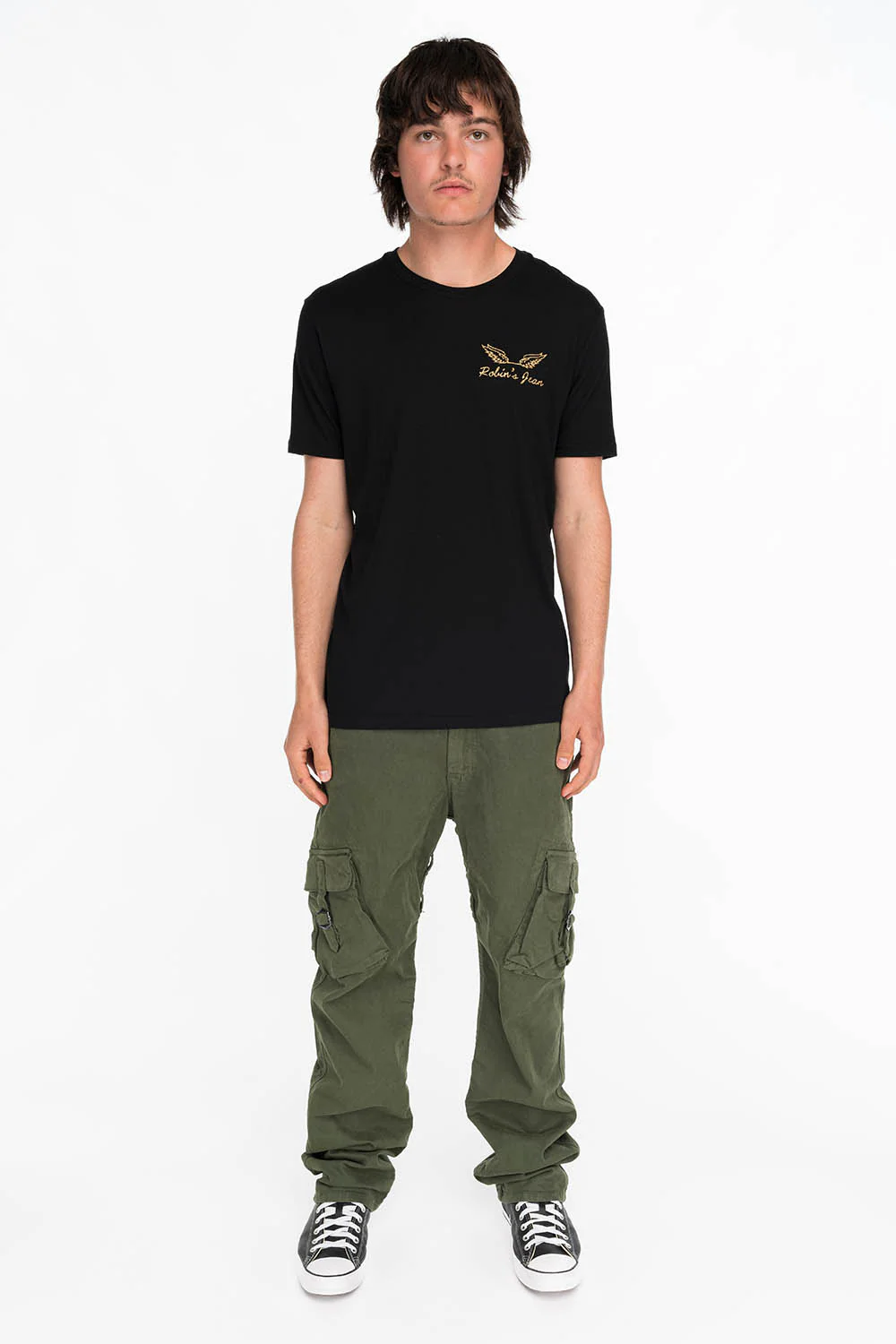 GOLD GLITTER FLEUR TEE WITH WINGS ON BACK IN BLACK - Image 4