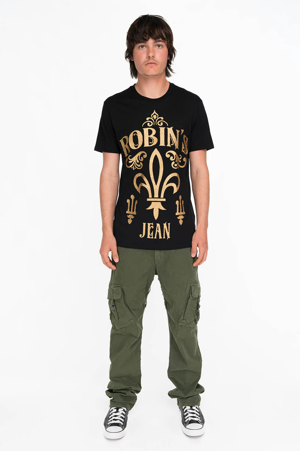 GOLD GLITTER FLEUR TEE IN BLACK - Image 3