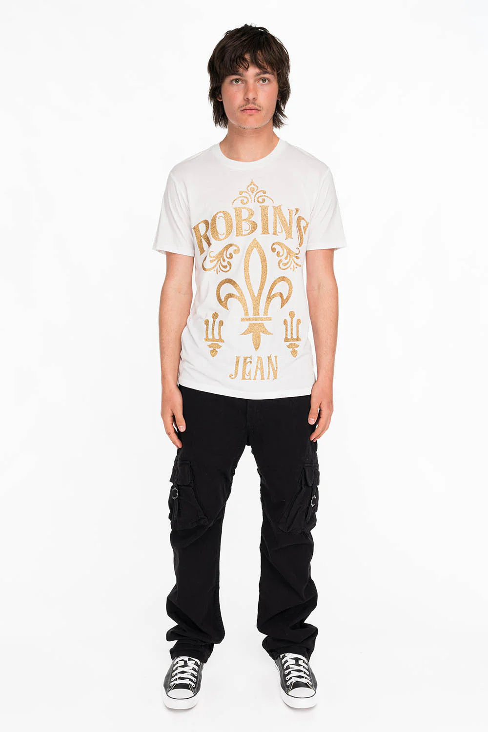 GOLD GLITTER FLEUR TEE IN WHITE - Image 3