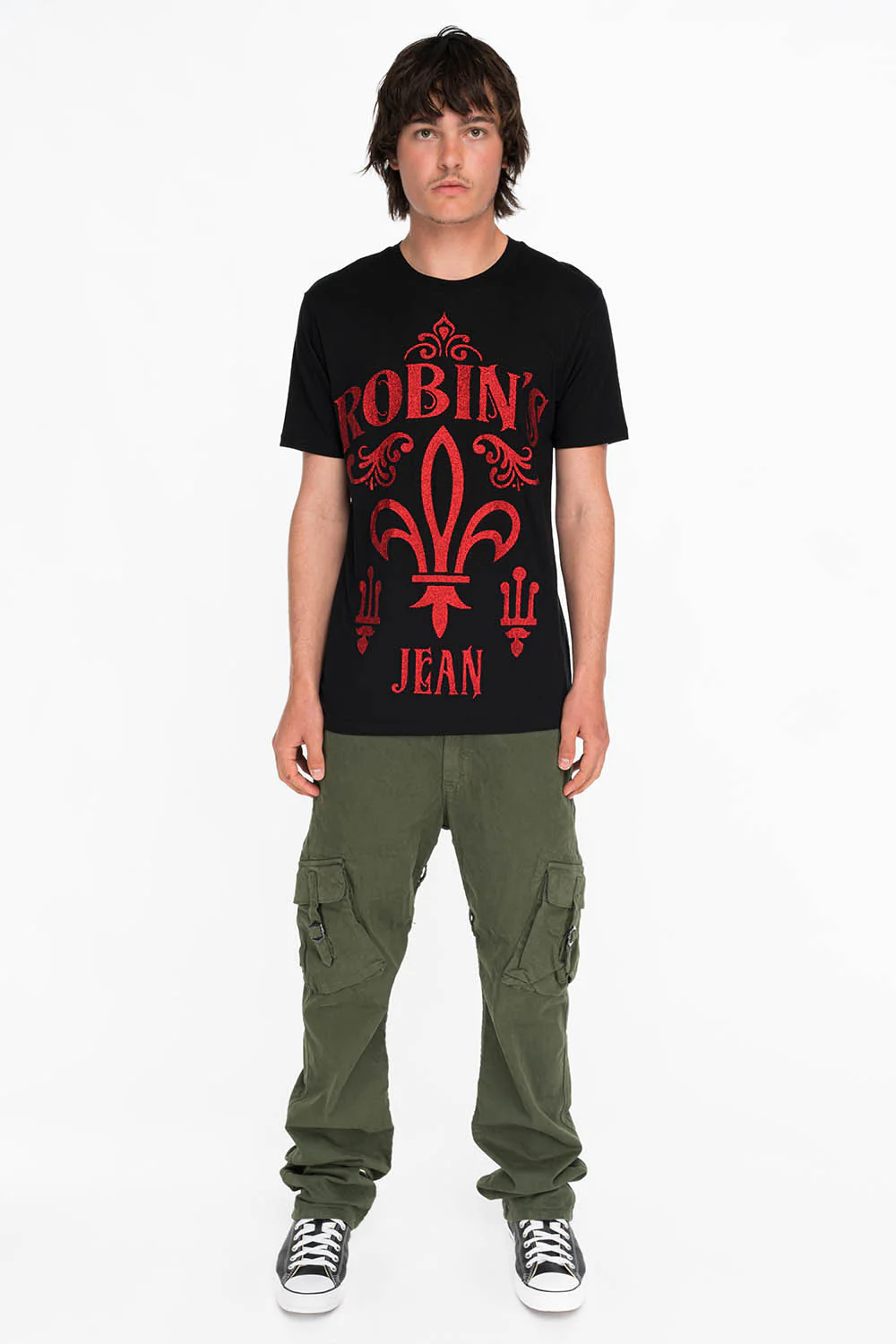 RED GLITTER FLEUR TEE IN BLACK - Image 3