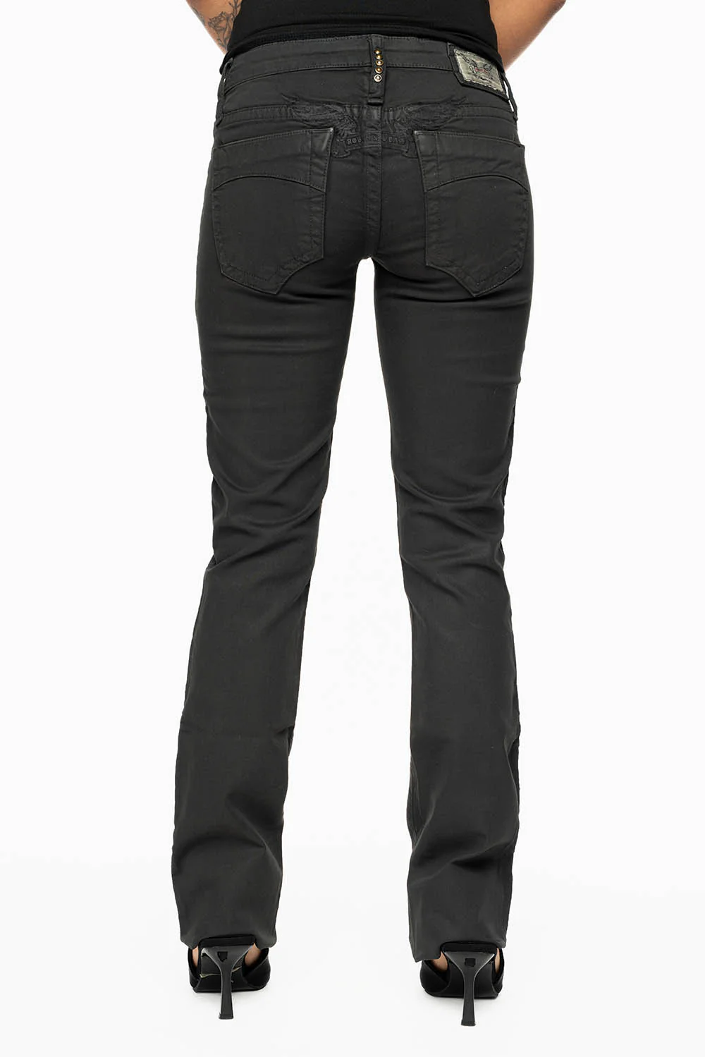 MARILYN LOW RISE WOMENS STRAIGHT LEG JEANS IN CHARCOAL COATING - Image 2