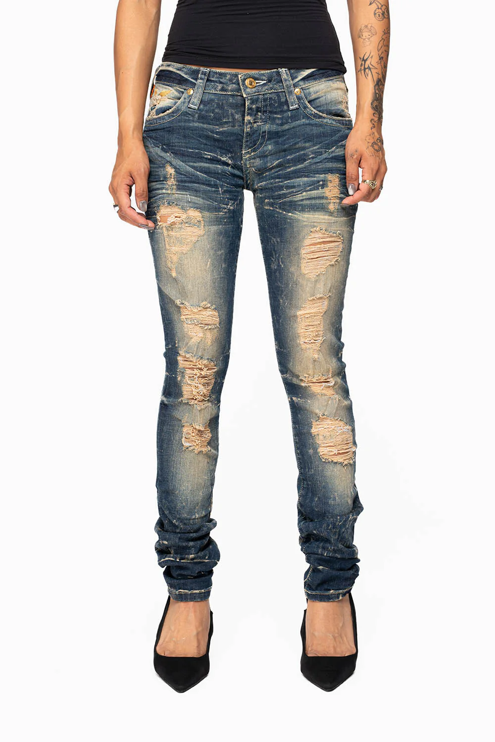 MARILYN WOMENS SKINNY JEAN IN 4D DARK BROKEN WASH - Image 3