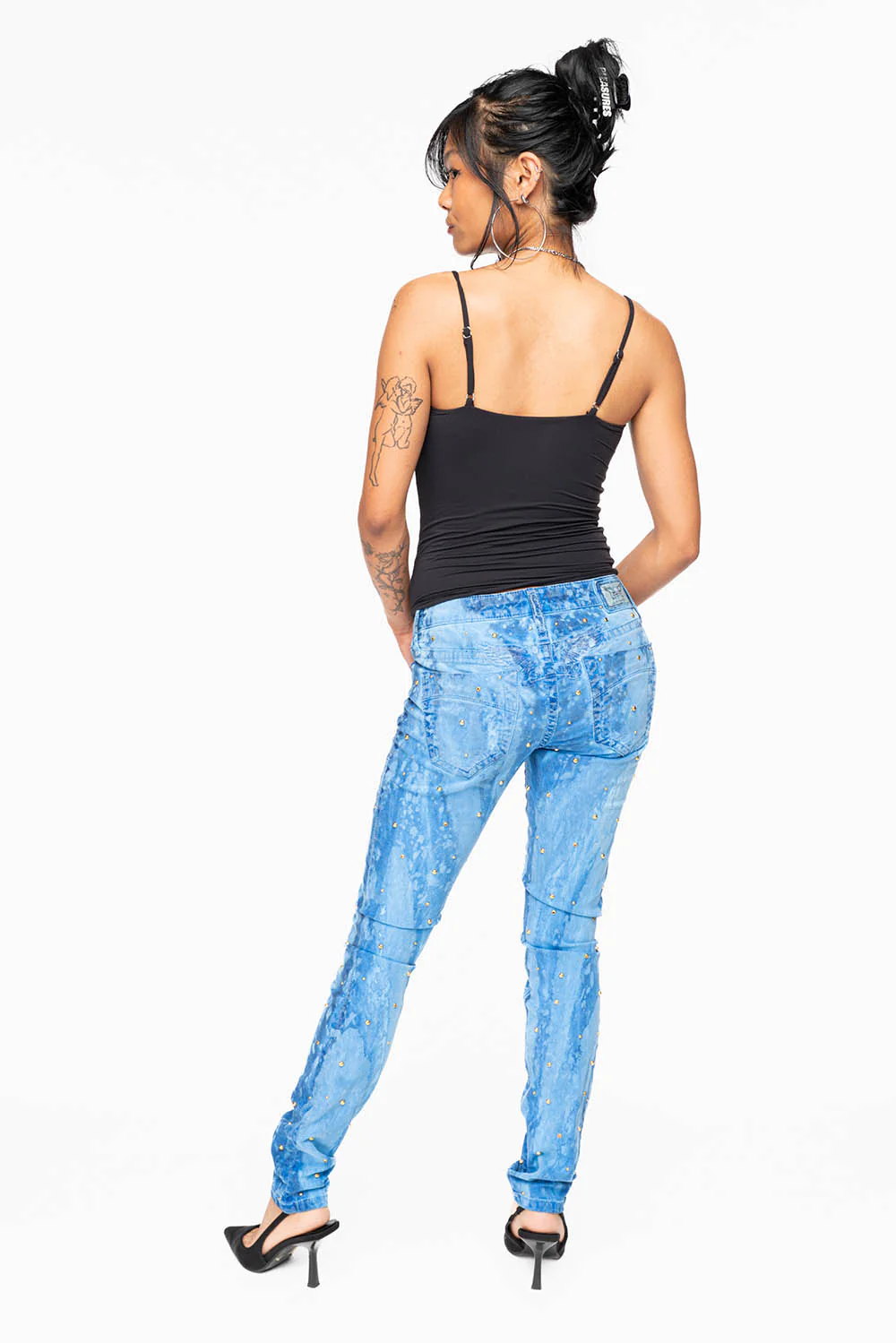 MARILYN WOMENS SKINNY JEANS IN GALAXY BLUE  WITH TONAL WINGS EMBELLISHED WITH CRYSTALS & STUDS - Image 9