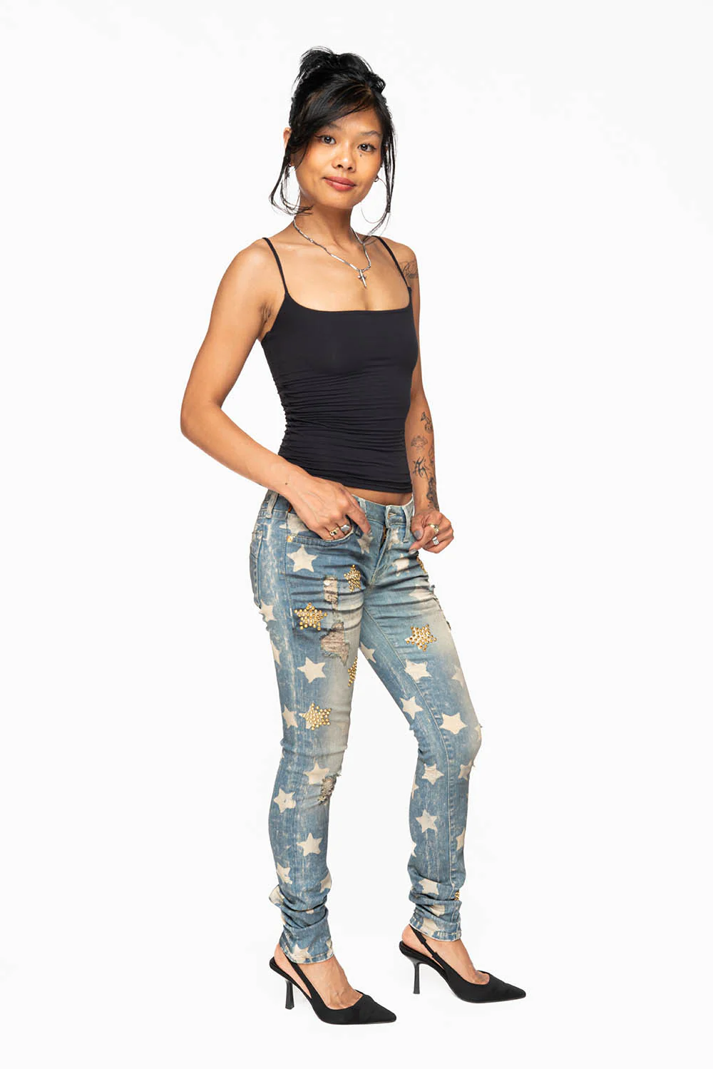 MARILYN WOMENS SKINNY PATRICE 3D DRK BROKEN WASH EMBELLISHED WITH CRYSTALS - Image 11