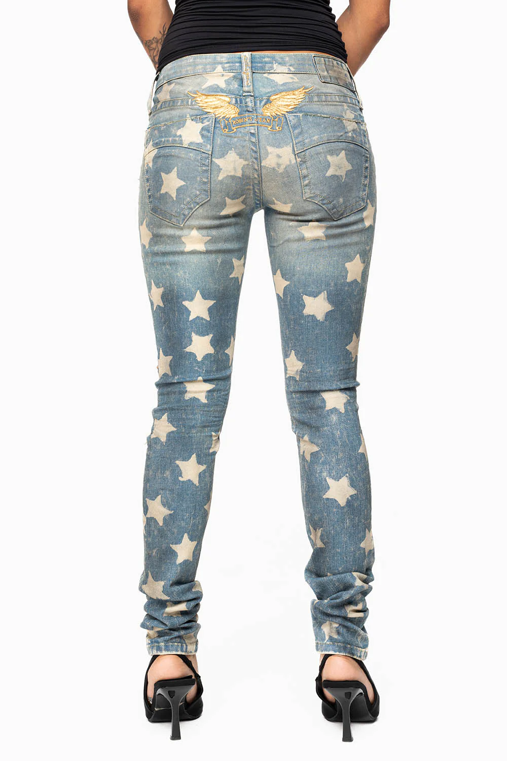 MARILYN WOMENS SKINNY PATRICE 3D DRK BROKEN WASH EMBELLISHED WITH CRYSTALS - Image 3