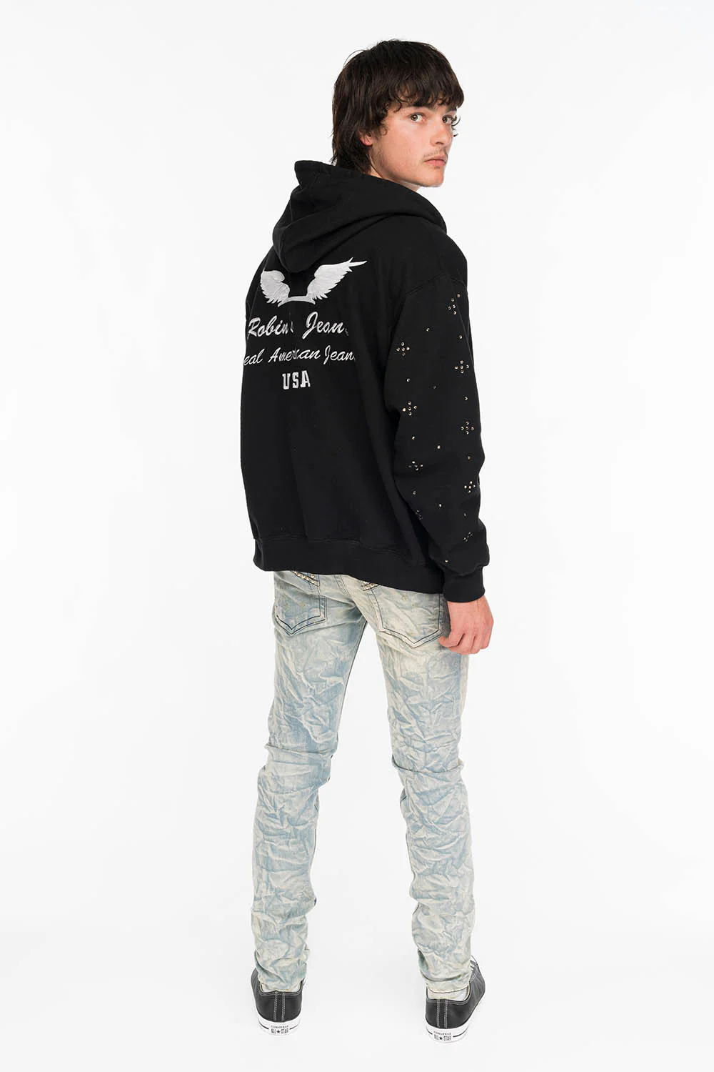 ROYAL CROWN SKINNY MENS JEANS IN VINTAGE BLUE WITH NAILHEAD - Image 3