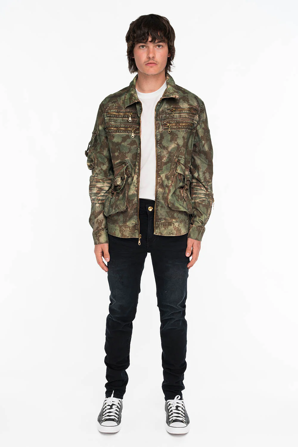 KILLER FLAP MENS SKINNY JEANS IN BLACK WITH GOLD O.E. LOGO - Image 4