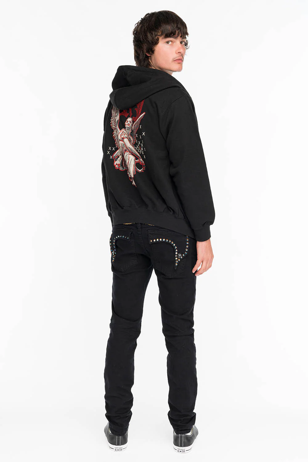 KILLER FLAP IN BLACK WITH GOLD WINGS AND LARGE AB CRYSTALS - Image 3