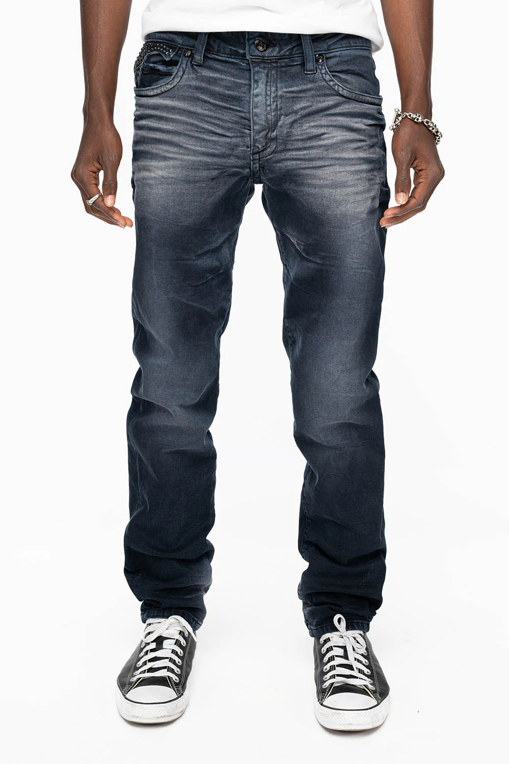 KILLER FLAP MENS SKINNY JEANS IN ANTIQUE PURPLE WITH TONAL WINGS AND FULL CRYSTAL - Image 4