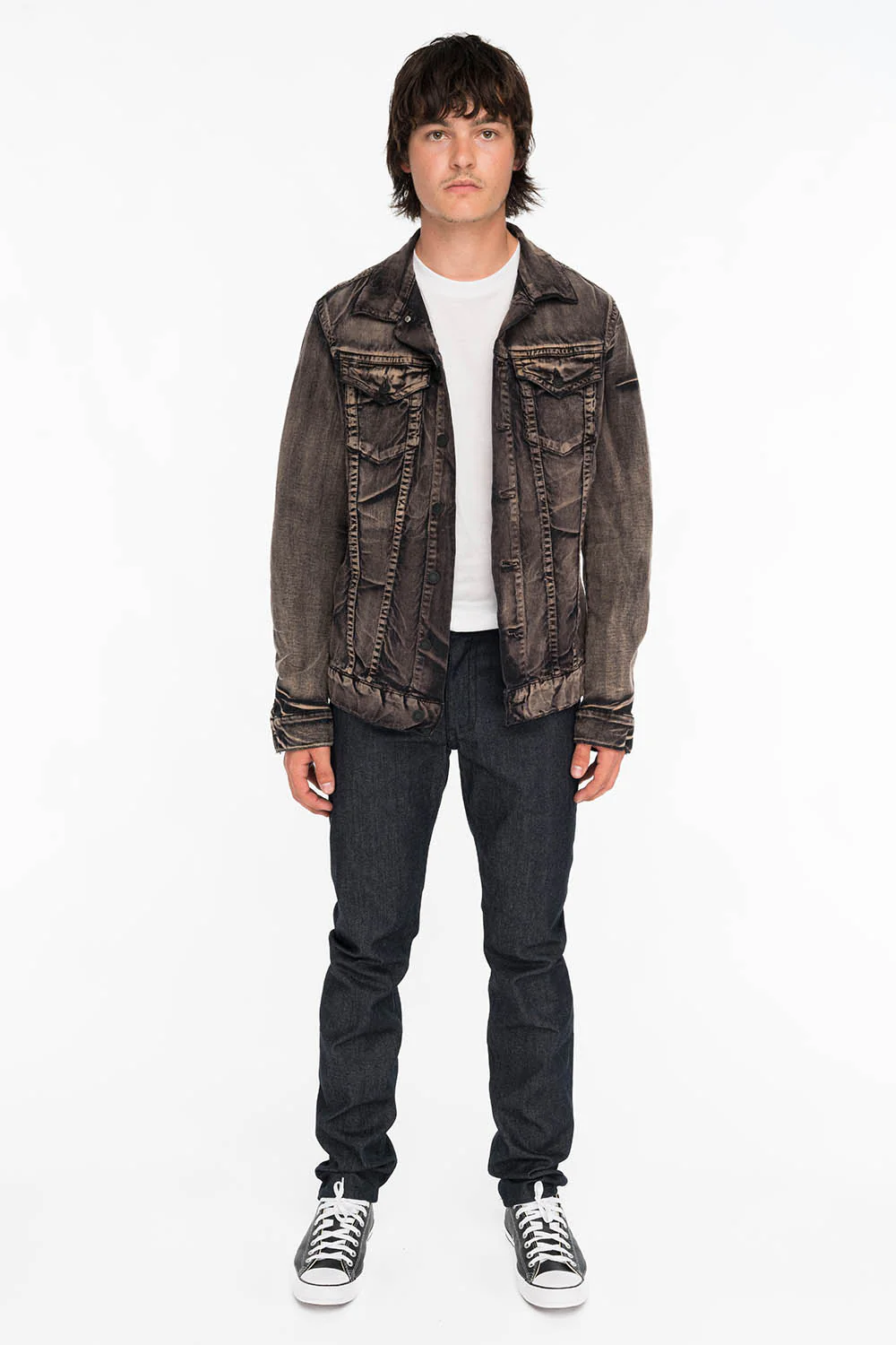 MENS RAW DENIM SLIM FIT KILLER FLAP JEANS WITH O.E. SCRIPT AND CRYSTALS - Image 3
