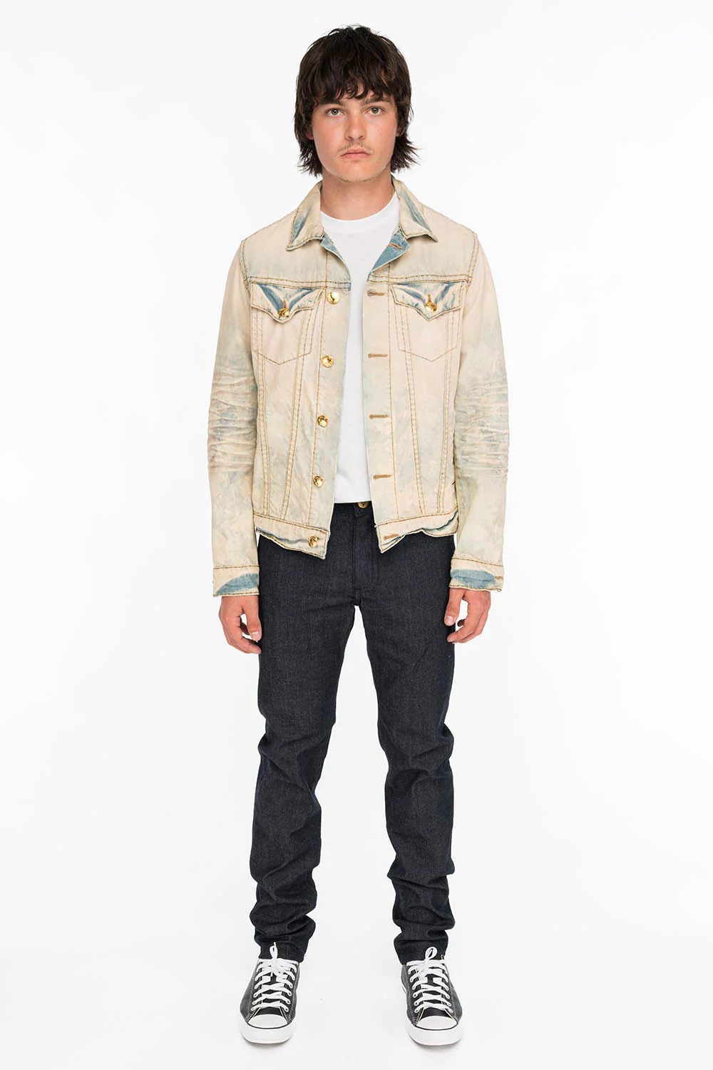 MENS RAW DENIM SLIM FIT KILLER FLAP JEANS WITH GOLD O.E. SCRIPT AND CRYSTALS - Image 5