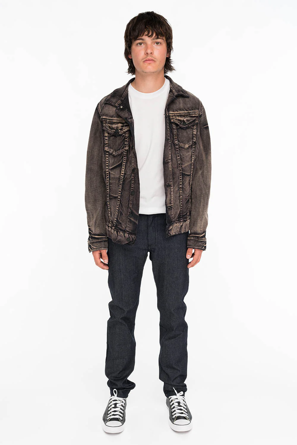 MENS RAW DENIM SLIM FIT KILLER FLAP JEANS WITH O.E. SCRIPT STUDS AND CRYSTALS - Image 5