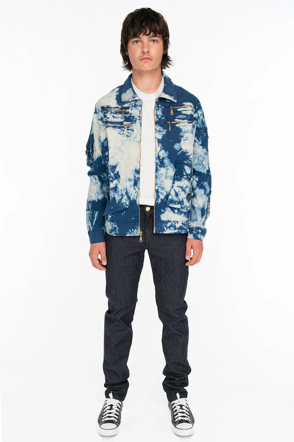 MENS RAW DENIM SLIM FIT KILLER FLAP JEANS WITH GOLD WINGS AND CRYSTALS - Image 4