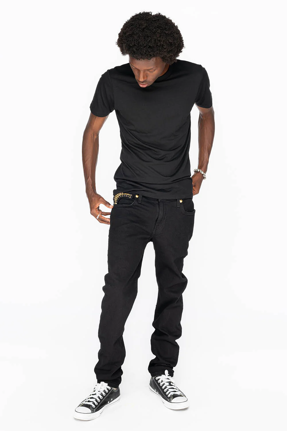 KILLER FLAP MENS SKINNY JEANS IN PURE BLACK WITH GOLD WINGS AND FULL CRYSTAL - Image 7